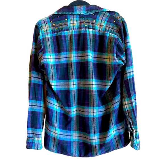 Swarovski Studded Blue and Purple Vintage Flannel Upcycled Country West… - Picture 1 of 7
